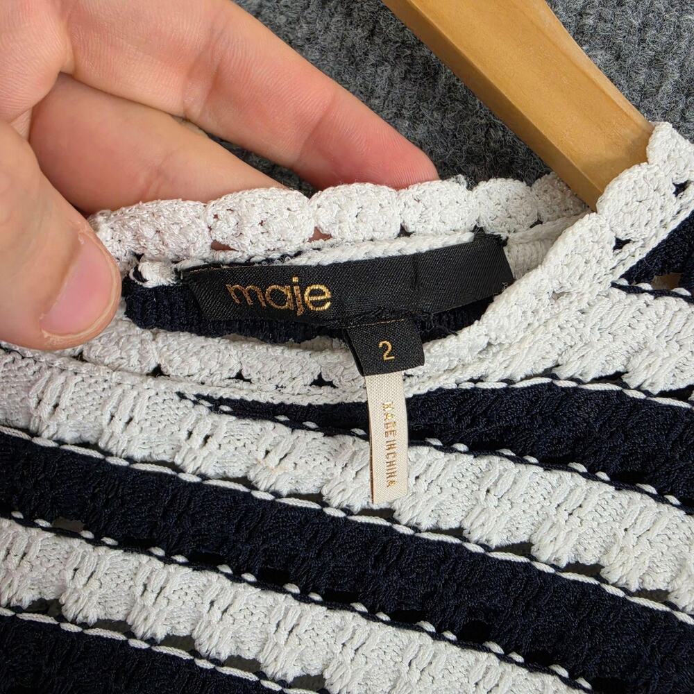 Maje Sweater Women 2 Marigna Crochet Effect Striped Jumper Knit Nautical Preppy - Picture 5 of 13